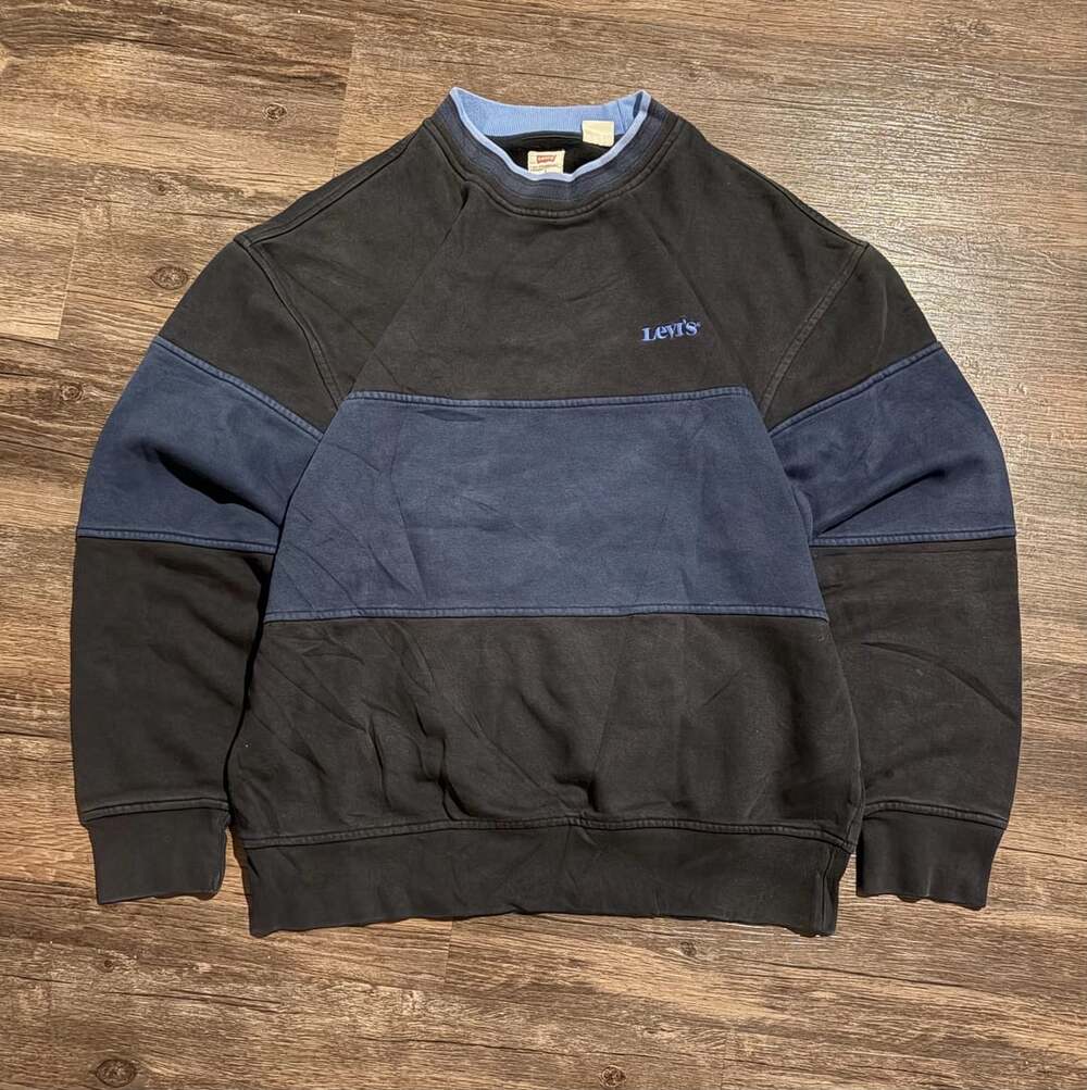 Levi's Colorblock Crewneck Sweatshirt Size S Black Blue Relaxed